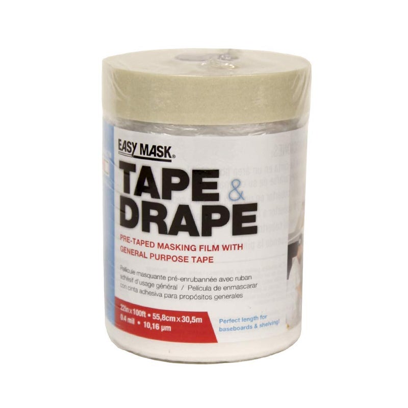 Trimaco Easy Mask Tape & Drape Pre-Tape Masking Film with General Purpose Tape, 22-Inch x 100-Feet - Image 1